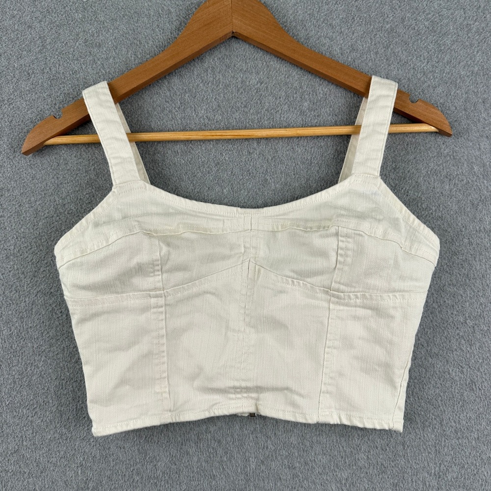 Forever 21 Crop Top Womens Small Cream Denim Bustier Zip Back Sleeveless